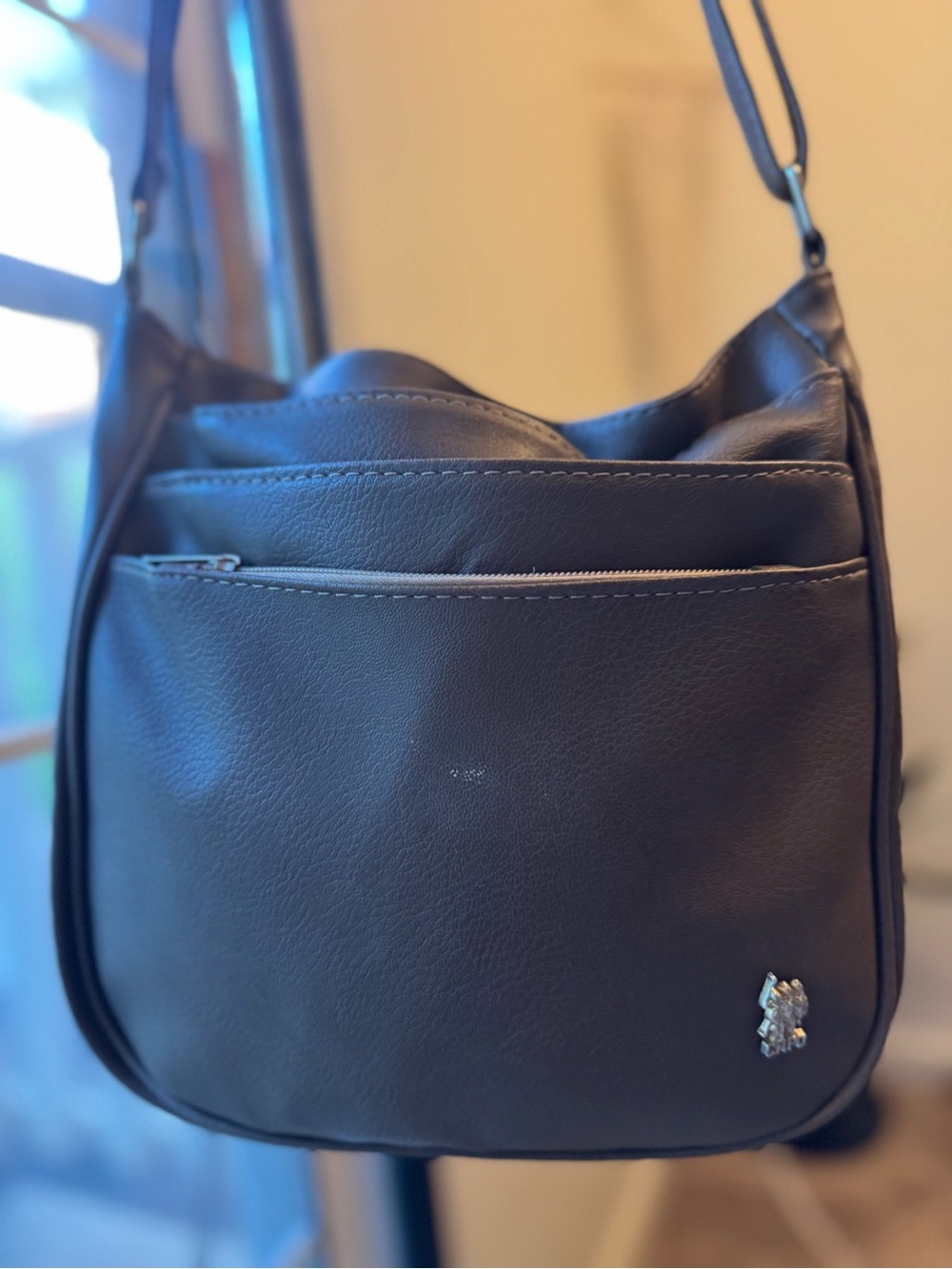Everyday Black Shoulder Bag with Front Zip Pocket